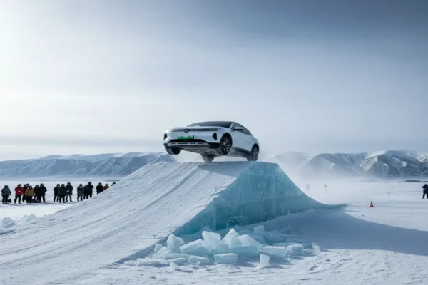 Автомобіль з Китаю встановив новий рекорд, здійснивши найдовший стрибок на крижаному трампліні