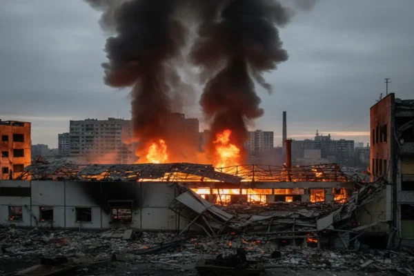 В Донецьку спалахнула масштабна пожежа внаслідок ракетного обстрілу