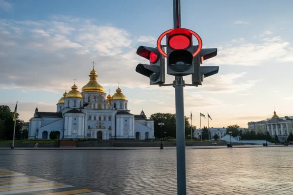 Новий сигнал світлофора з червоним колом на Михайлівській площі у Києві: що він символізує