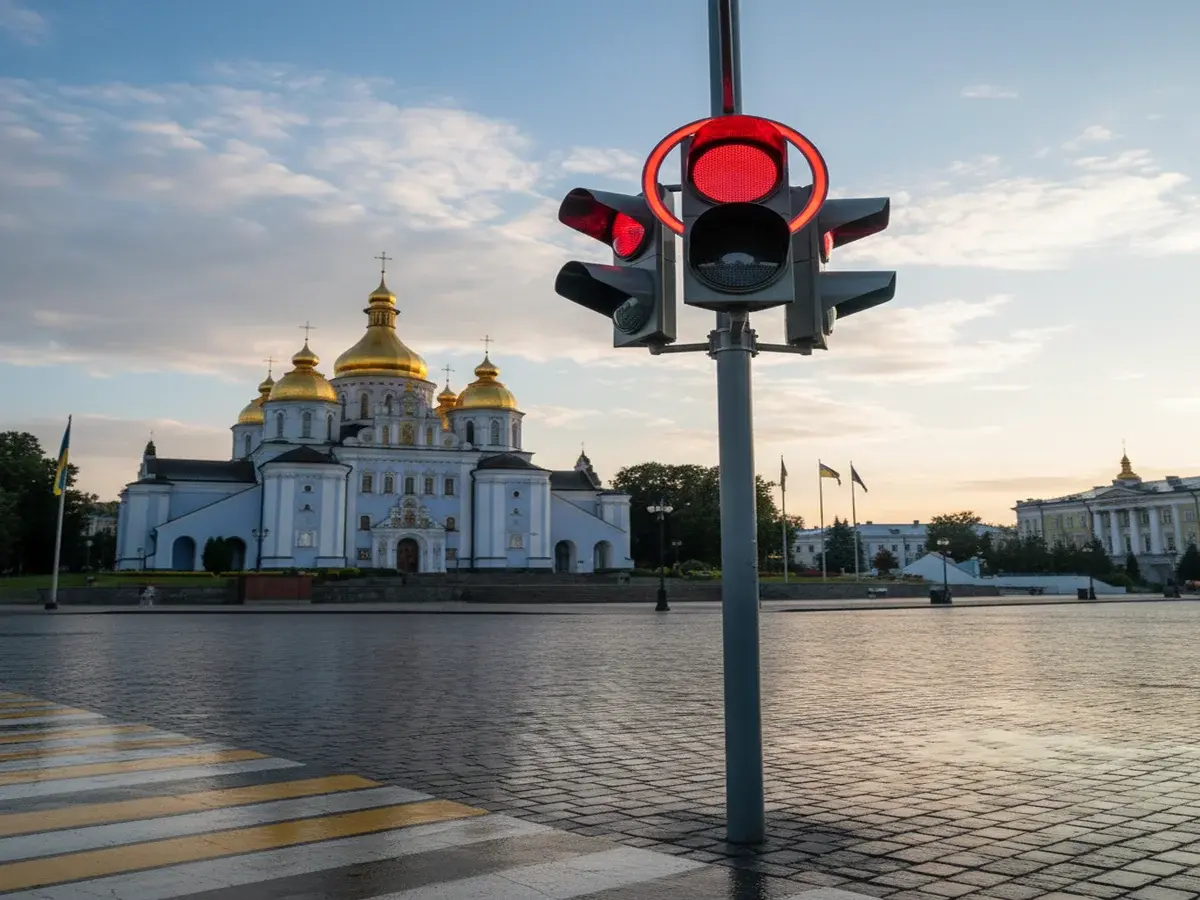 Новий сигнал світлофора з червоним колом на Михайлівській площі у Києві: що він символізує