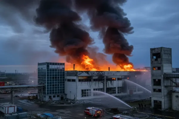 На Київщині внаслідок атаки загорілось підприємство, вживаються заходи для ліквідації пожежі