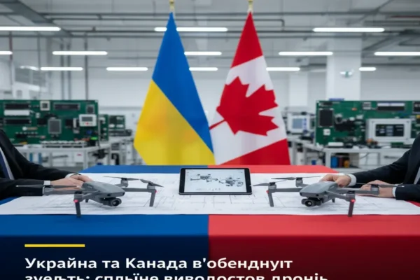 Ось декілька варіантів перефразованого заголовку, що відповідають вашим вимогам:
* **Україна та Канада об’єднують зусилля: спільне виробництво дронів для української армії**
* **Новий фронт співпраці: Україна та Канада запускають спільне виробництво БПЛА для ЗСУ**
* **Підтримка з повітря: Україна і Канада налагоджують виробництво дронів для посилення Збройних Сил**
* **Українська армія отримає більше “очей” у небі: Канада долучається до виробництва дронів**
* **Дрони made in Ukraine & Canada: потужний альянс для підтримки українських захисників**